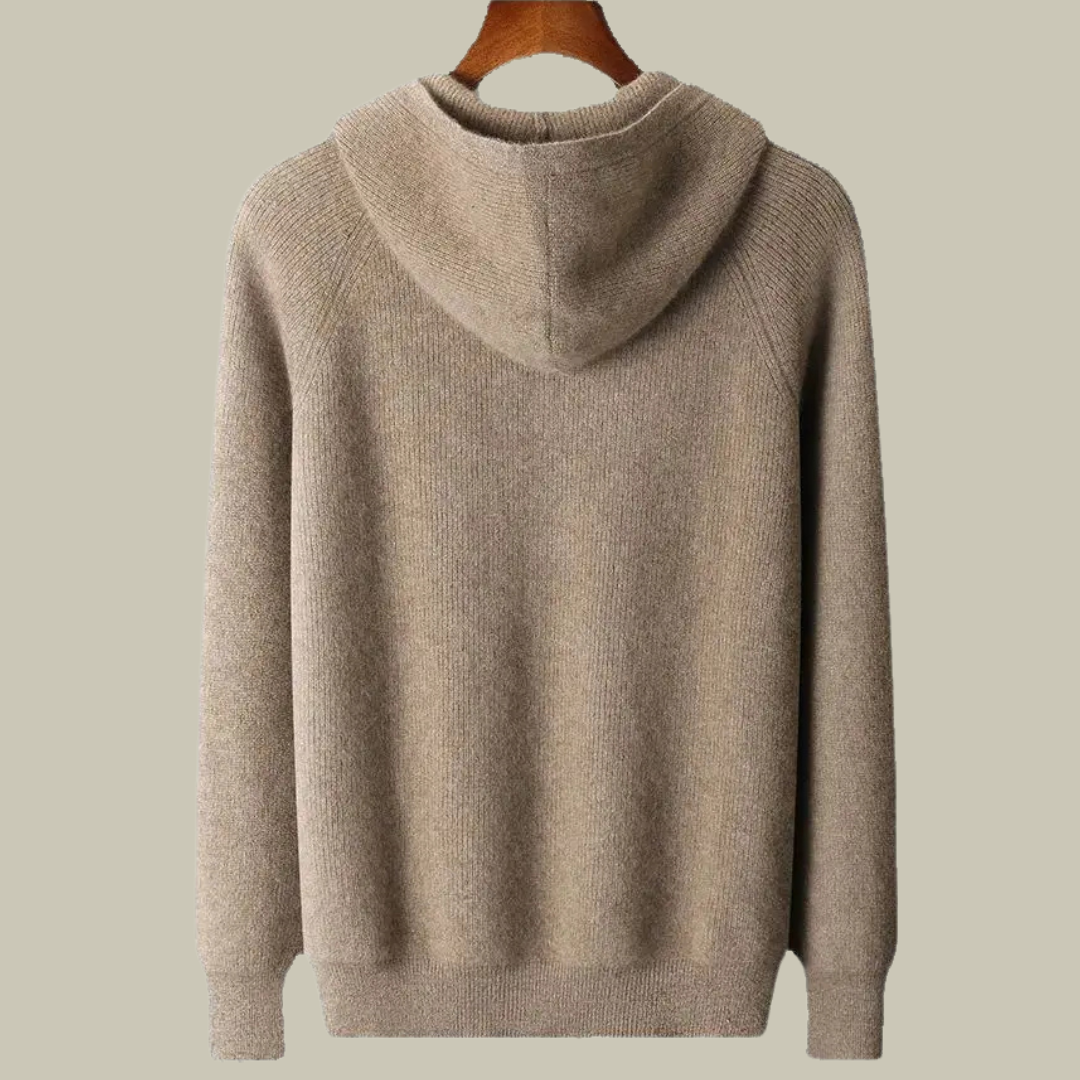 Men’s Hooded Cardigan – Knitted Wool Blend – Relaxed Fit – Zip Front Casual Wear