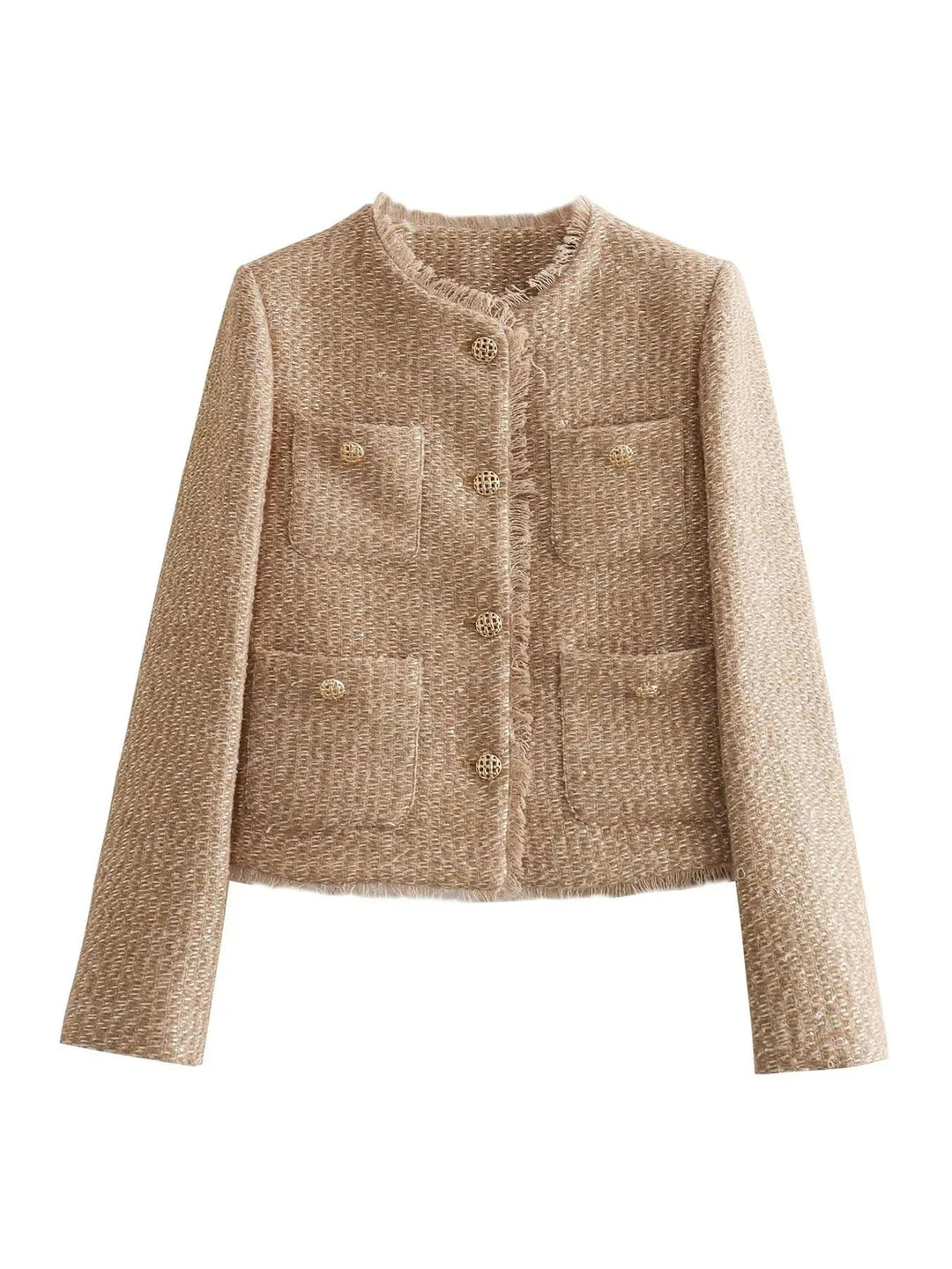 Women’s Tweed Jacket – Tailored Structured Fit – Boxy Silhouette – Button Front