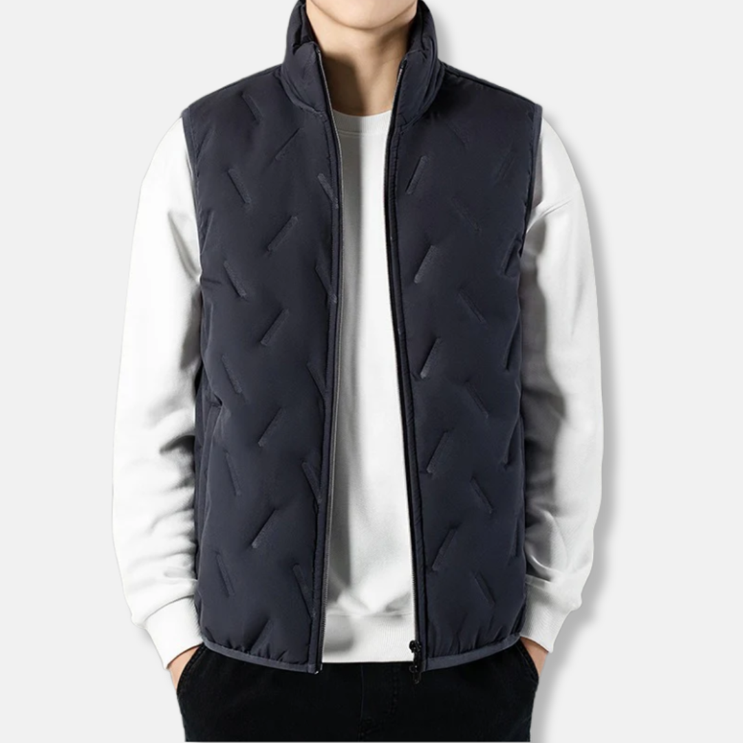 Men’s Vest – Quilted Chevron – Insulated Padded – Stand Collar – Regular Fit