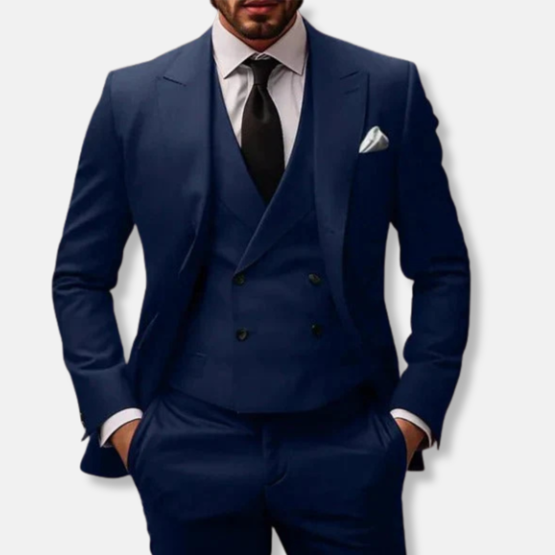 Men’s Three-Piece Suit Set – Slim Fit – Wool Blend – Double-Breasted – Notch Lapel
