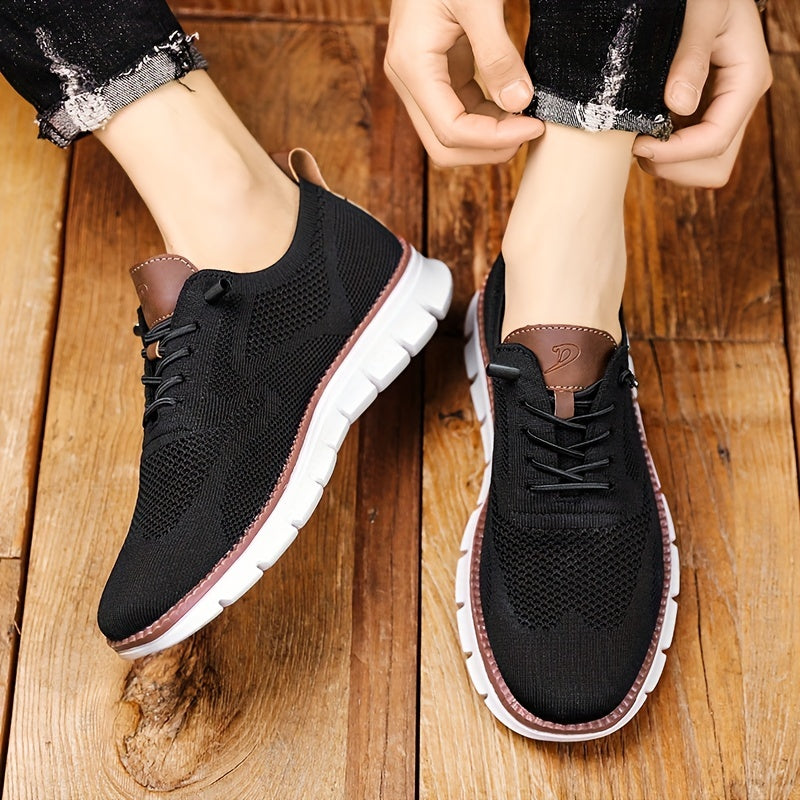 Men's breathable walking shoes with mesh upper, cushioned sole, and front laces, perfect for summer.