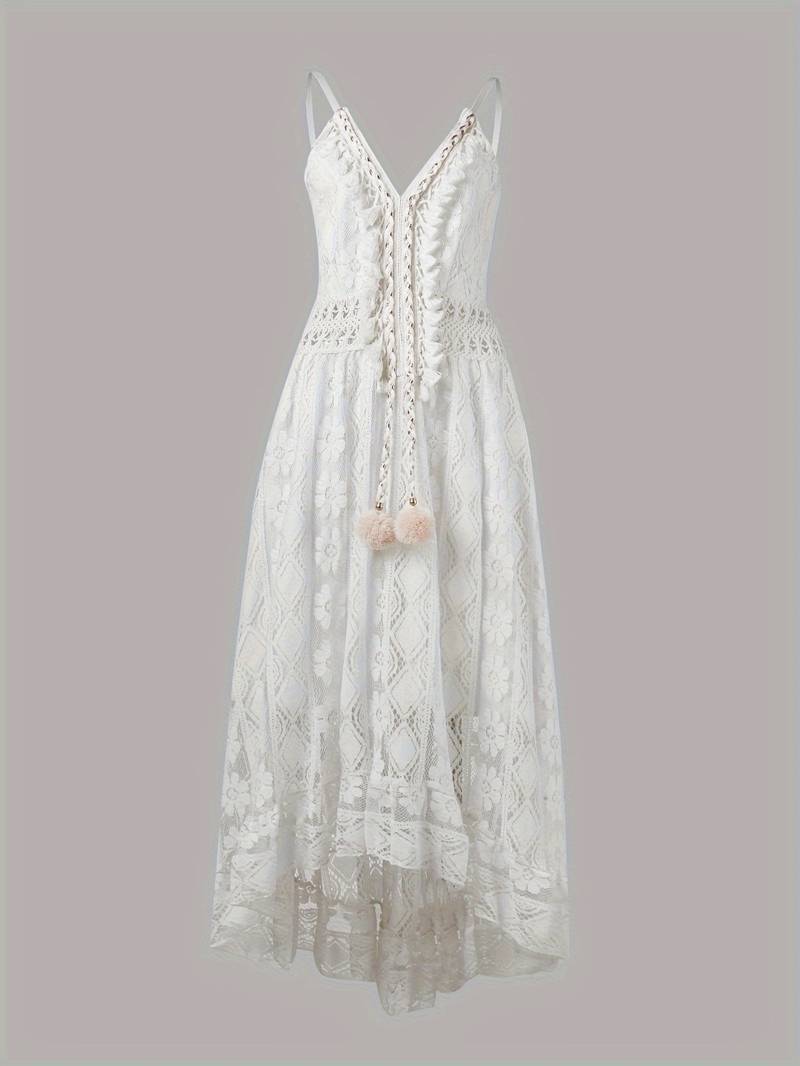 Women's Lace Maxi Dress - V-Neck - Sleeveless - Crochet Waist - Boho Flowy Fit