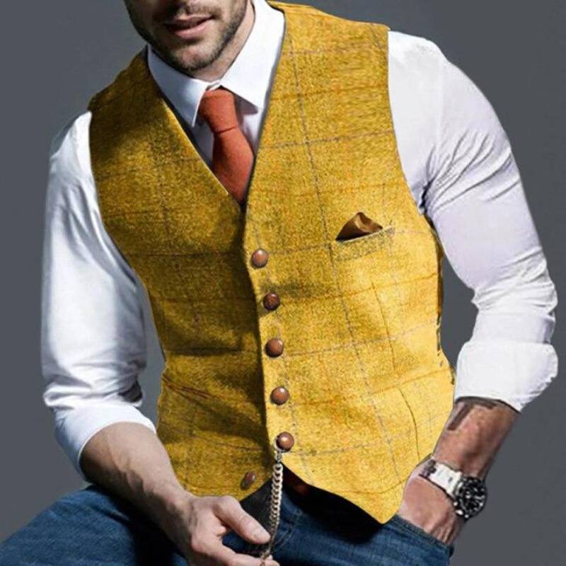 Men’s Vest – Slim Fit Wool Blend – Tailored Formal Single-Breasted Waistcoat