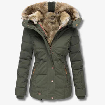Women’s Puffer Jacket – Fitted Silhouette – Faux Fur Hood – Quilted Water-Resistant