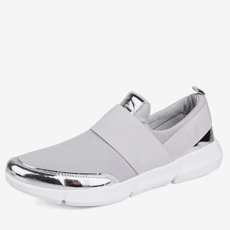 Women’s Slip-On Sneakers – Streamlined Fit – Elastic Band – Breathable Comfort – Metallic Trim
