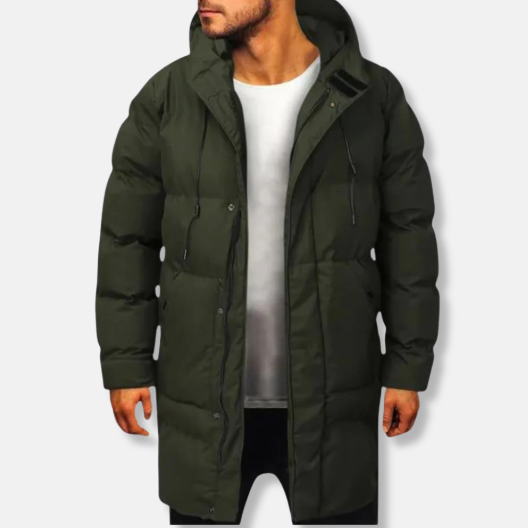 Men’s Puffer Jacket – Regular Fit – Quilted Insulated – Hooded Mid-Length Design