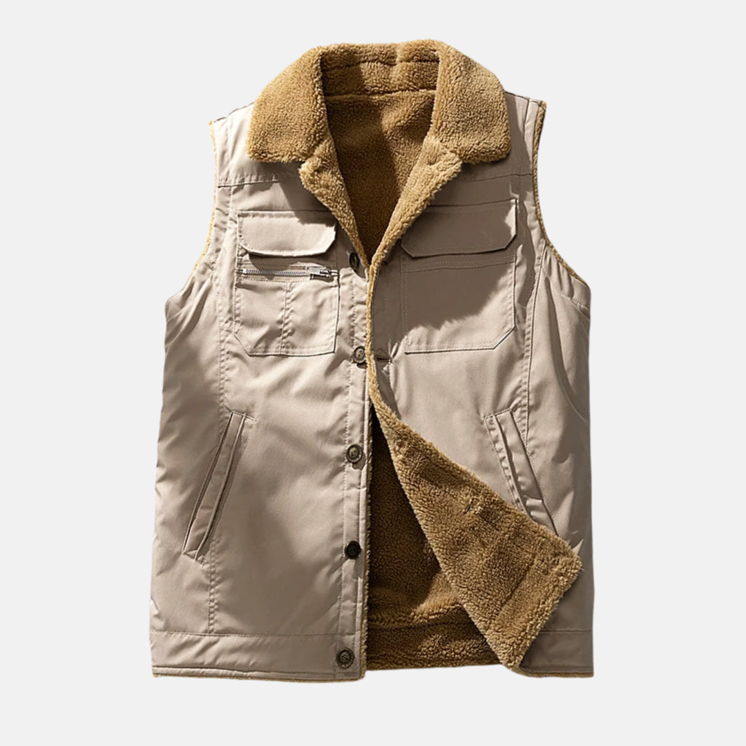 Men’s Utility Vest – Structured Fit – Sherpa Lined – Button Front – Multi Pocket