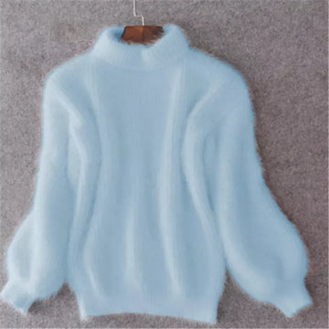 Women’s Sweater – Relaxed Fit – Fluffy Wool Feel – High Neck – Vintage Style