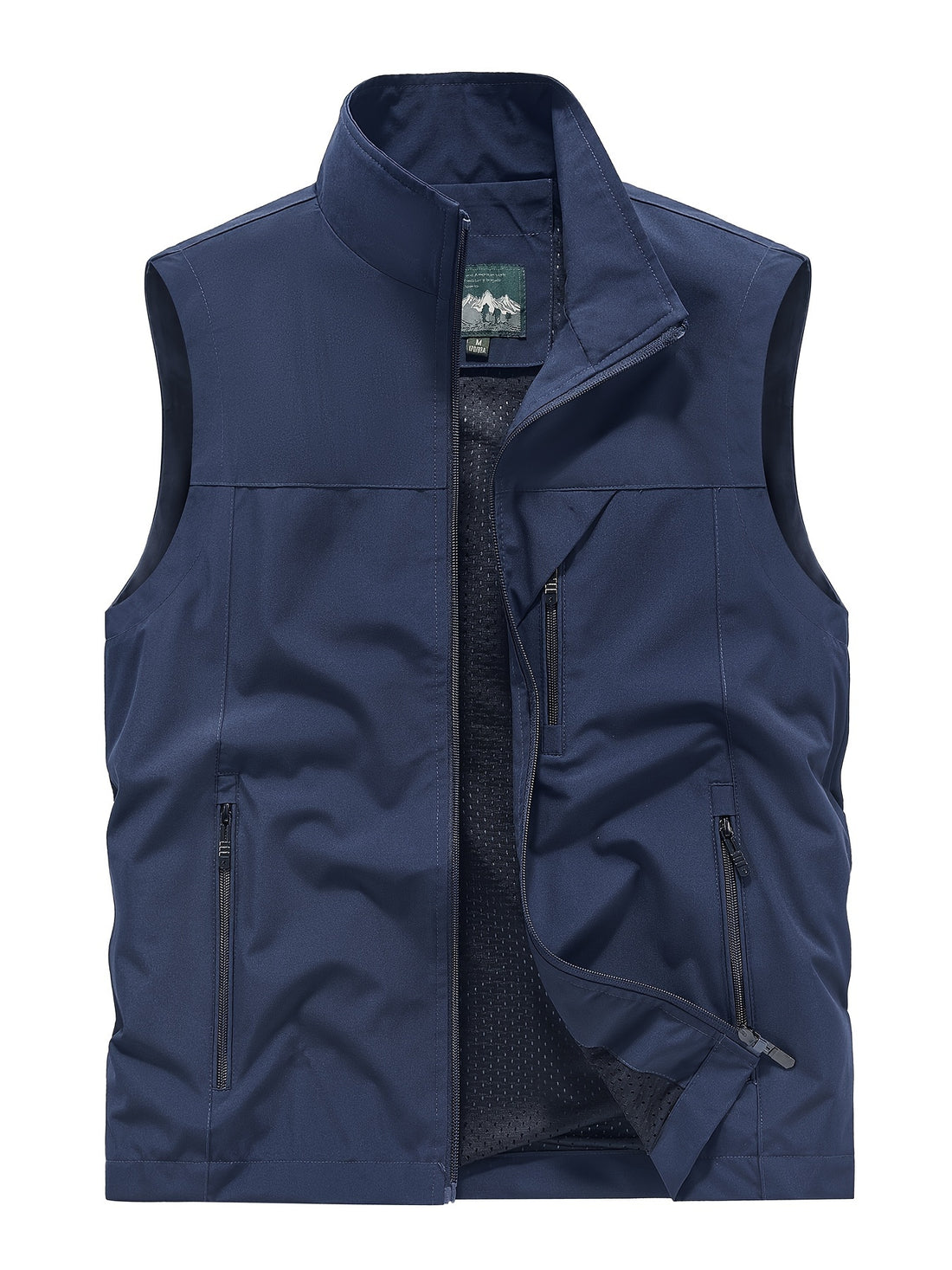Man wearing active zip-up stand collar vest for running.