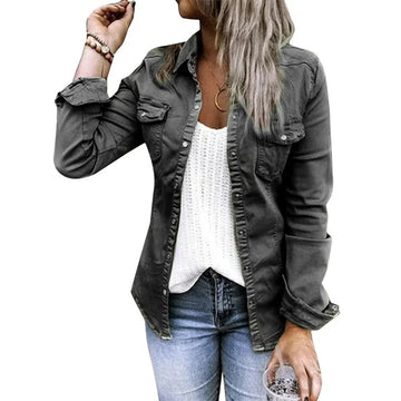 Women’s Jacket – Relaxed Tailored Fit – Cotton Blend – Button Front – Long Sleeve