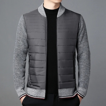 Men’s Quilted Jacket – Structured Fit – Knitted Sleeves – Ribbed Hem and Collar