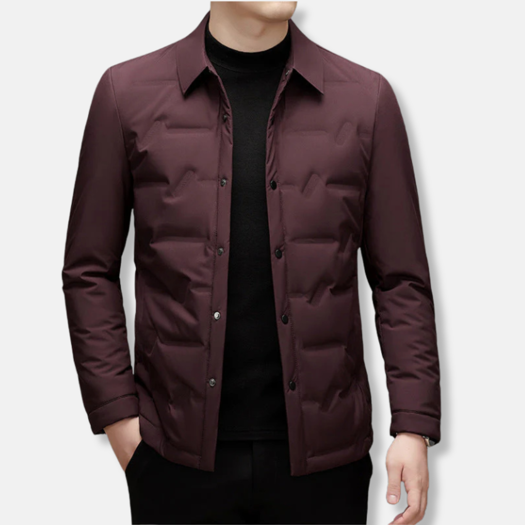 Men’s Down Jacket – Slim Fit – Quilted – Water-Resistant – Button Front – Waist-Length