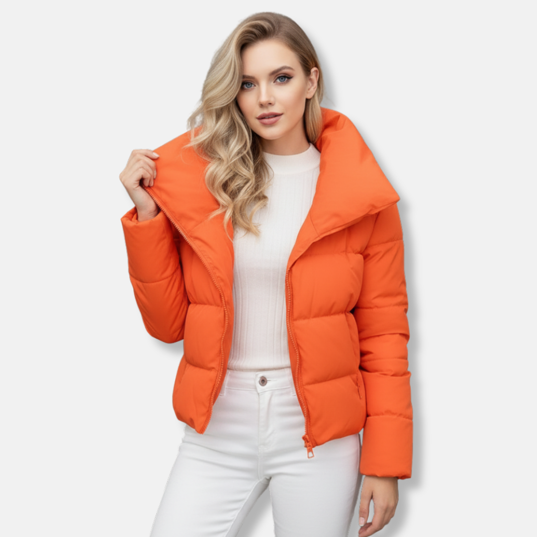 Women’s Quilted Coat – Regular Fit – Padded – Funnel Neck – Zip Front – Hip Length