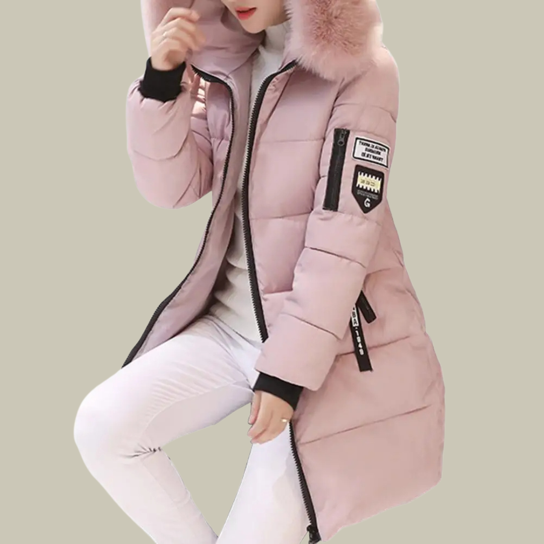 Women’s Parka Jacket – Quilted Insulated – Fur Collar – Relaxed Fit – Mid Length