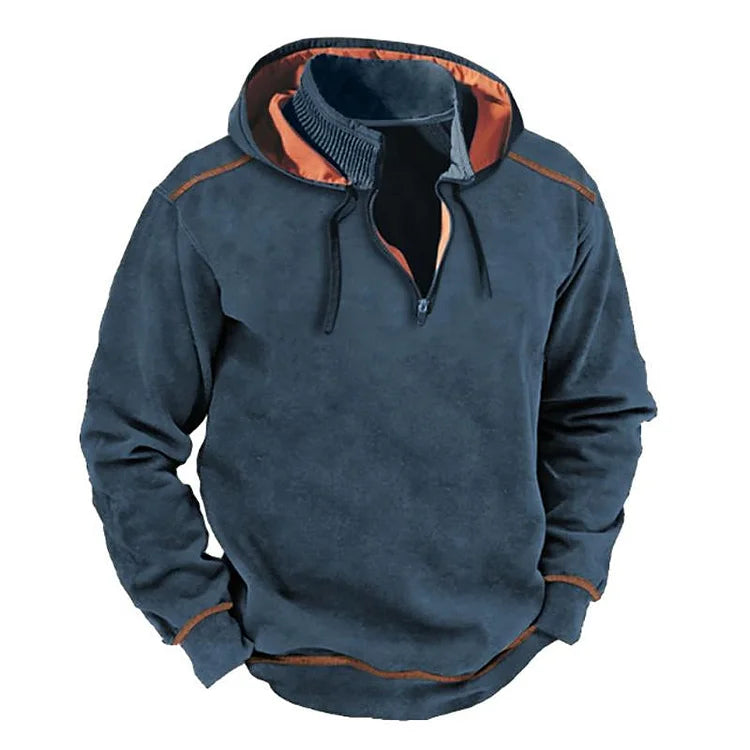 Men’s Hooded Sweatshirt – Relaxed Fit – Breathable Cotton – Half-Zip – Ribbed Collar