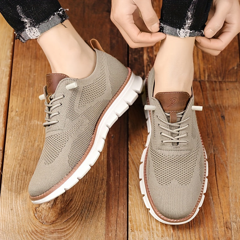 Men's breathable walking shoes with mesh upper, cushioned sole, and front laces, perfect for summer.