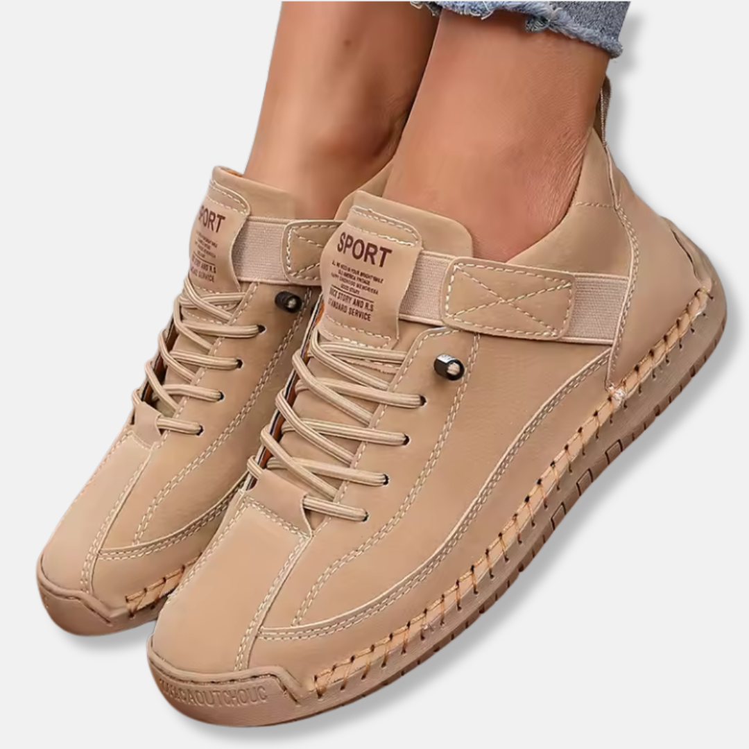 Women’s Sneakers – Low-Top Lace-Up – Faux Leather Detail – Anti-Slip Sole – Casual Fit