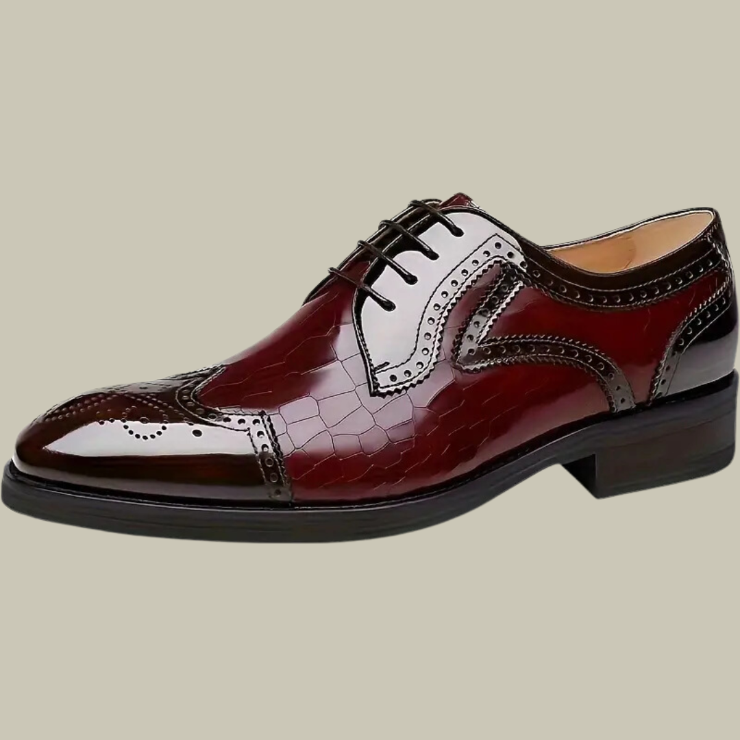 Men’s Oxford Shoes – Patent Finish – Croc Embossed – Brogue Detail – Lace Up