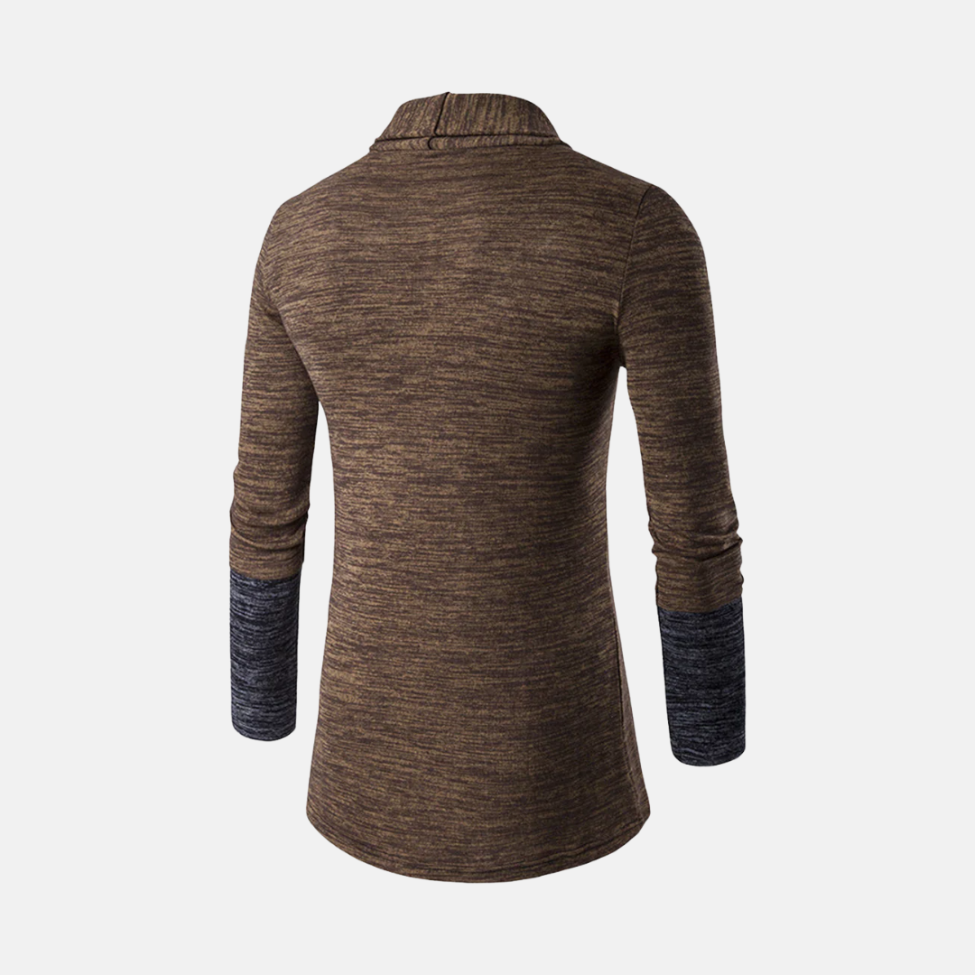 Men’s Cardigan Sweater – Slim Fit – Knit – Contrast Color Block – Open Front