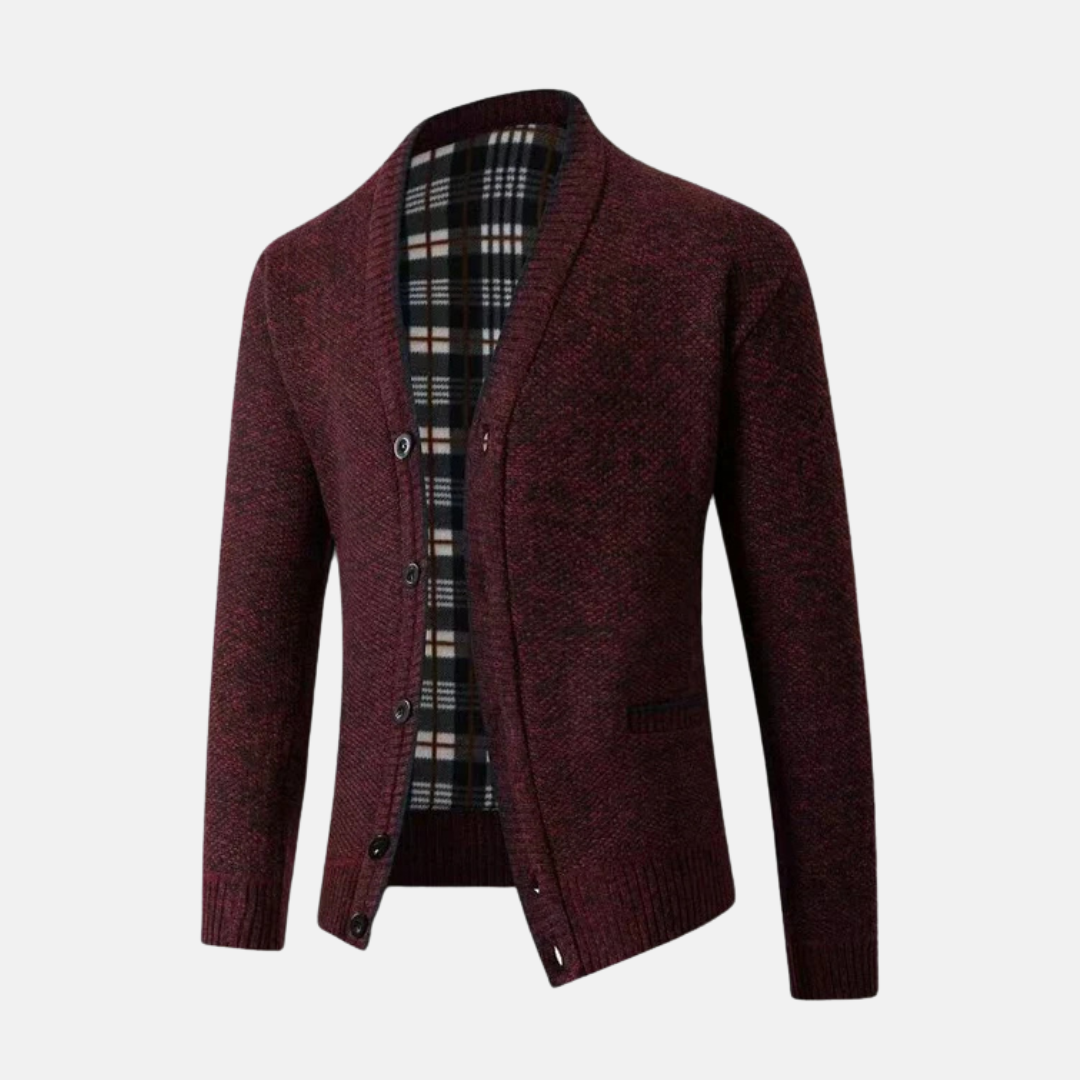 Men’s Knitted Cardigan – Slim Fit – Wool Blend – V-Neck – Button Front – Ribbed Hem