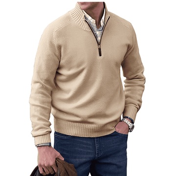 Men’s Quarter-Zip Sweater - Ribbed Cuffs & Hem - Classic Knit - Versatile Layering