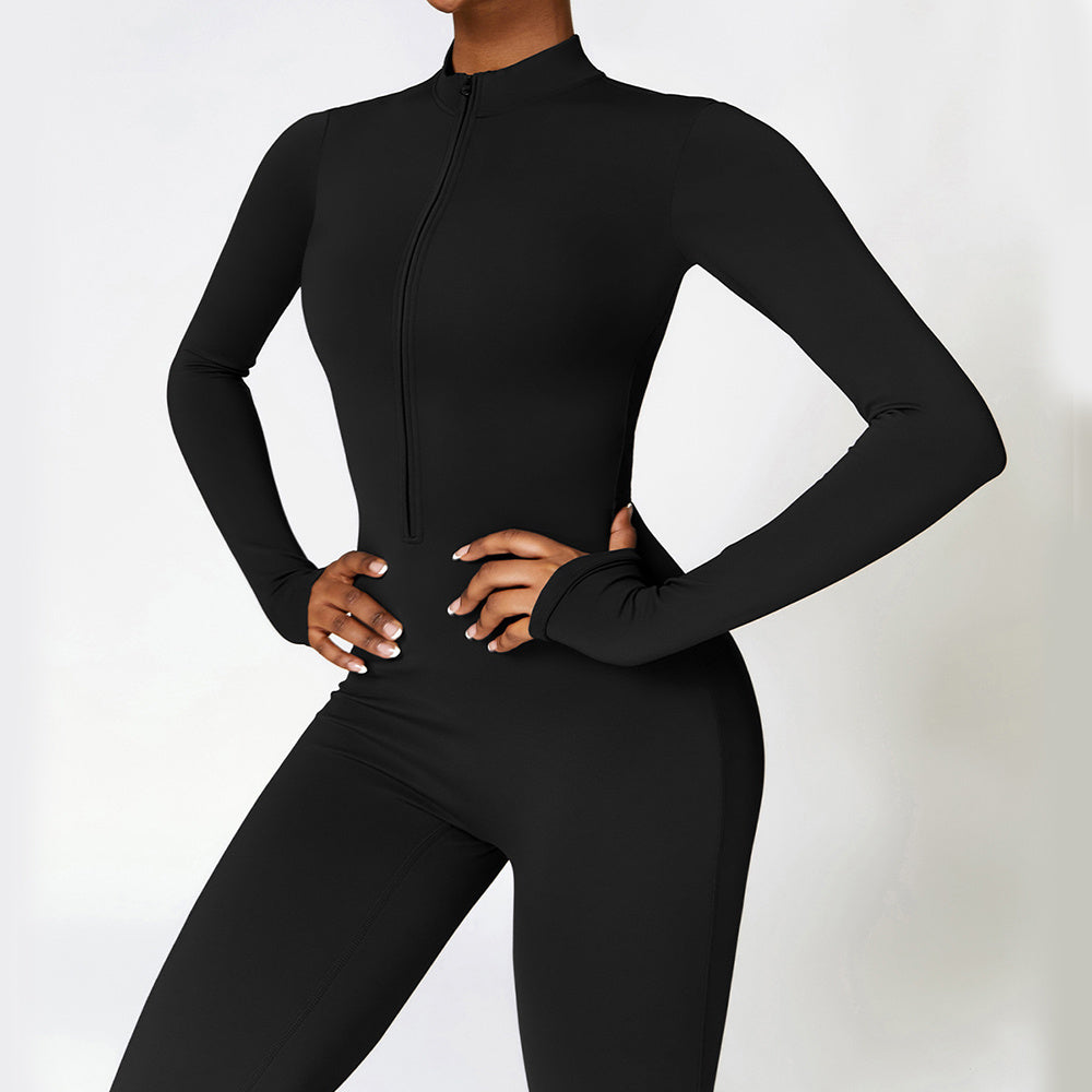 Women’s Bodysuit – Sleek Zip-Up Design – Full Length – Stretch Fit – Minimalist Style