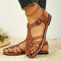 Ankle buckle strap sandals for women, perfect for summer, showing the adjustable straps and round toe.