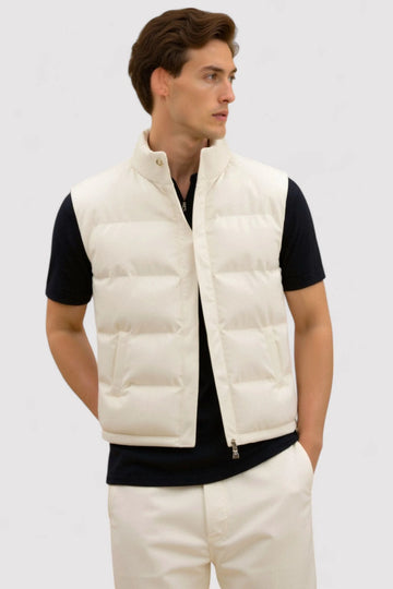 High neck sleeveless puffer vest for men