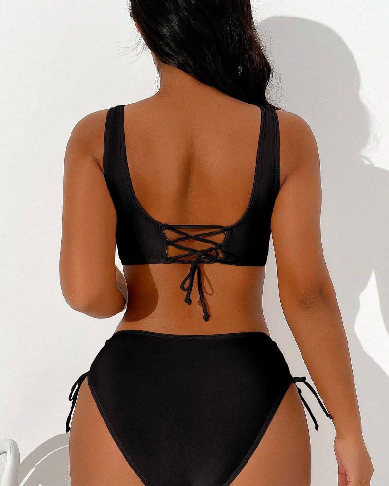 Women’s Bikini Set – High Waist – V-Neck Wrap Top – Adjustable Side Detail
