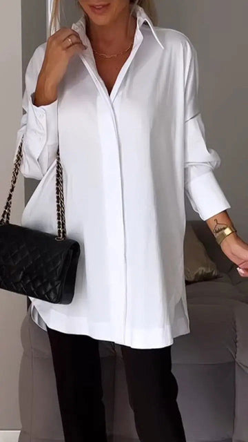 Chic lapel long sleeve shirt for women