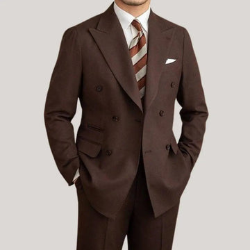 Men's Two-Piece Suit Set – Double Breasted Jacket – Tailored Fit – Wool Blend – Peak Lapel
