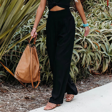 Women's Linen Trousers - Elastic Waist - Lightweight Breathable Relaxed Fit