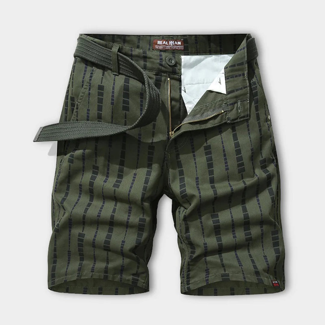Casual pattern design shorts for men; breathable cotton blend, regular fit, above-knee length.