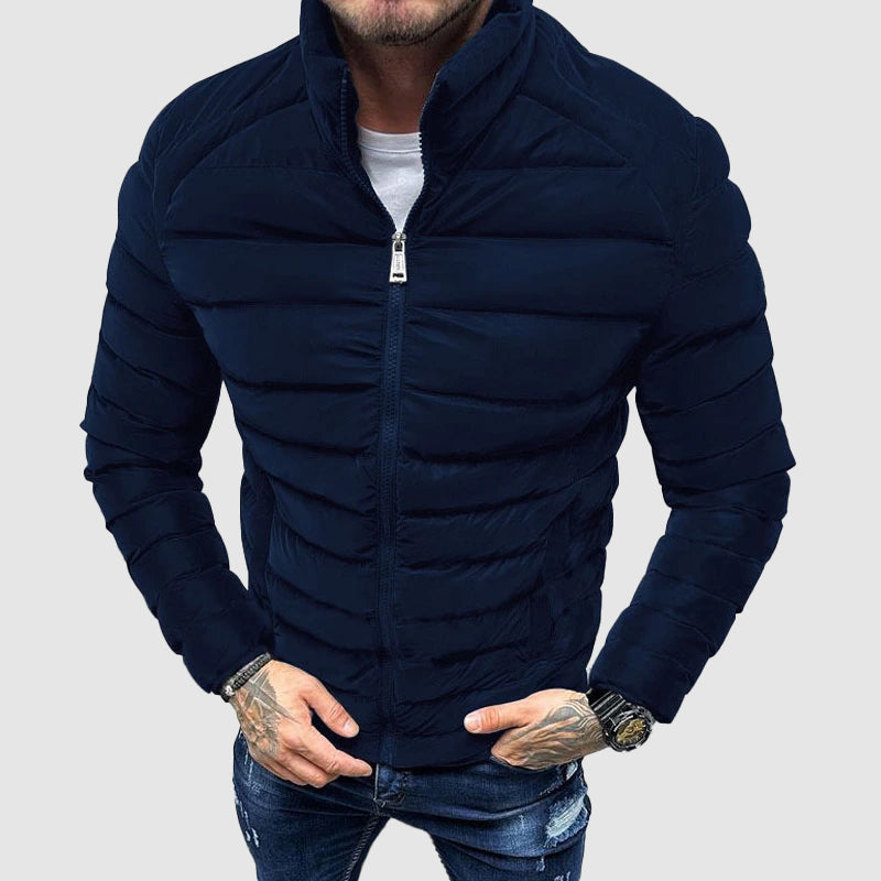 Men’s Quilted Jacket – Slim Fit – Stand Collar – Ribbed Cuffs – Water-Resistant