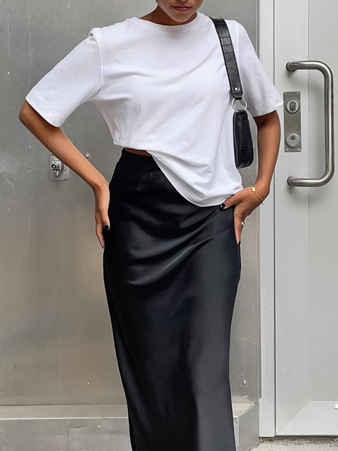 Women's Maxi Skirt - Satin Fabric - Flowing Silhouette - Elegant Utility Style