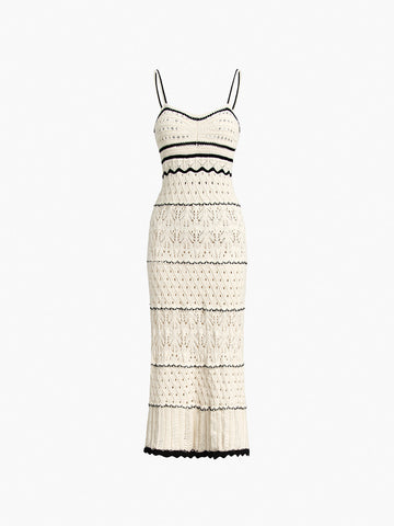 Women's Midi Dress - Crochet Knit - Fitted Silhouette - Spaghetti Straps Elegant Design