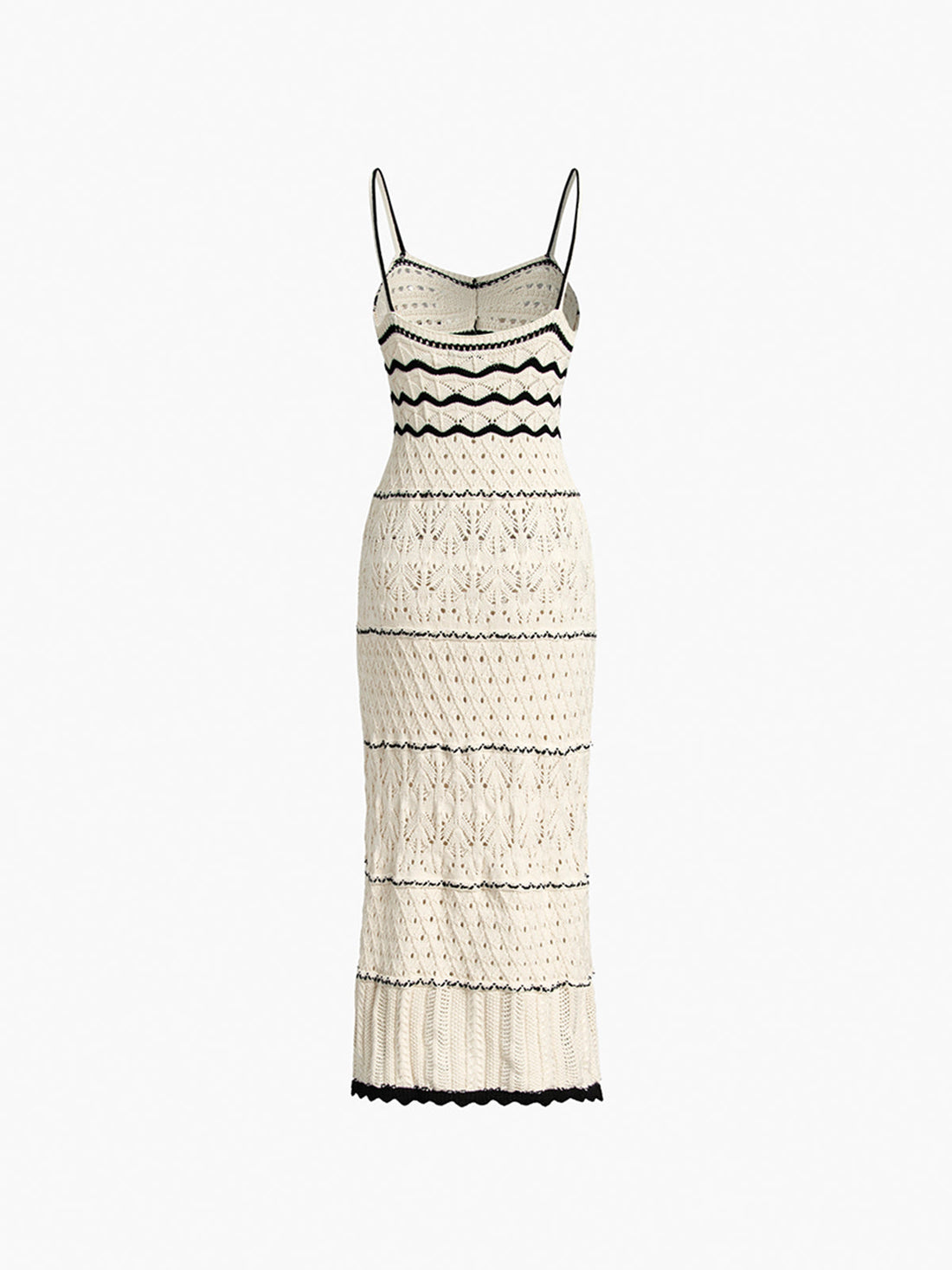 Women's Midi Dress - Crochet Knit - Fitted Silhouette - Spaghetti Straps Elegant Design