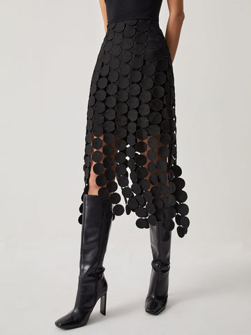 Women's Midi Skirt - Laser Cut Multi-Circle Design - Double Layered - Elegant Flow