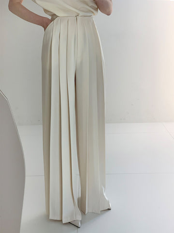Women’s Wide-Leg Pants - High Waist - Pleated Elegant Trousers