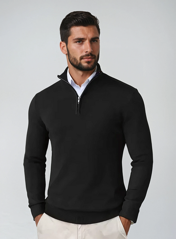 Men’s Pullover – Cotton Blend – Regular Fit – Zip Collar – Ribbed Hem and Cuffs