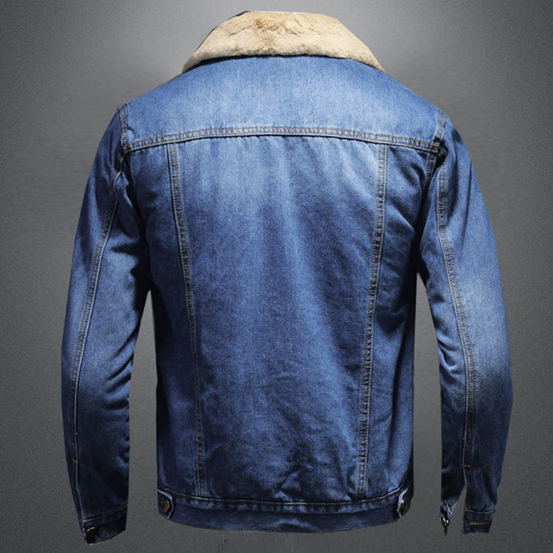 Men's Fleece-Lined Denim Jacket – Stylish Windbreaker for Winter Comfort