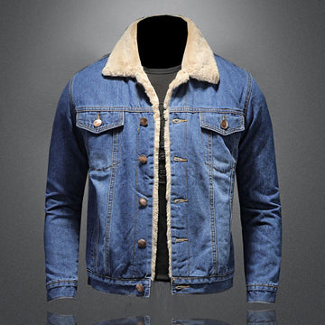 Men's Fleece-Lined Denim Jacket – Stylish Windbreaker for Winter Comfort
