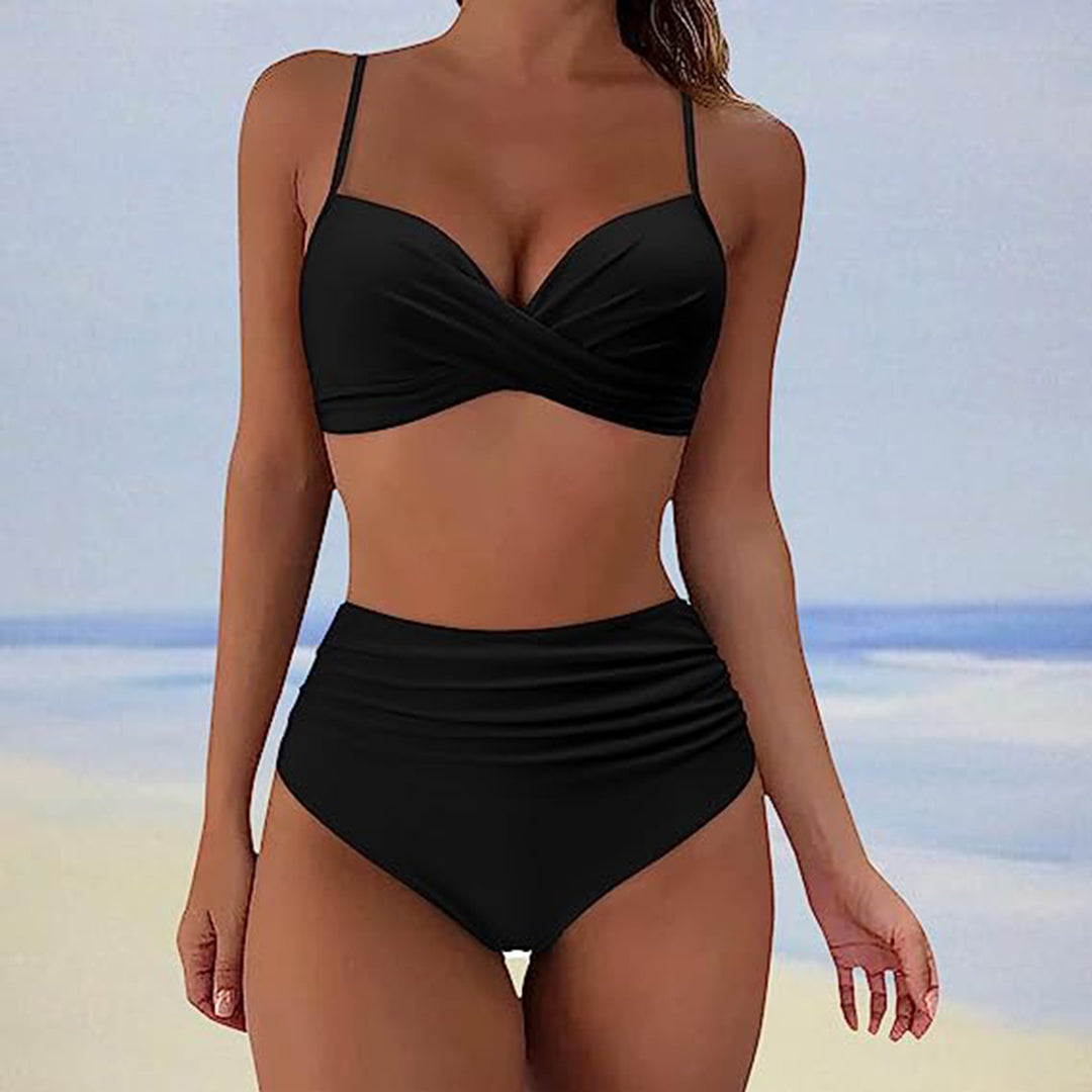 Women’s Bikini Set – High Waist – Padded Cups – Cross Front – Adjustable Straps – Breathable Blend