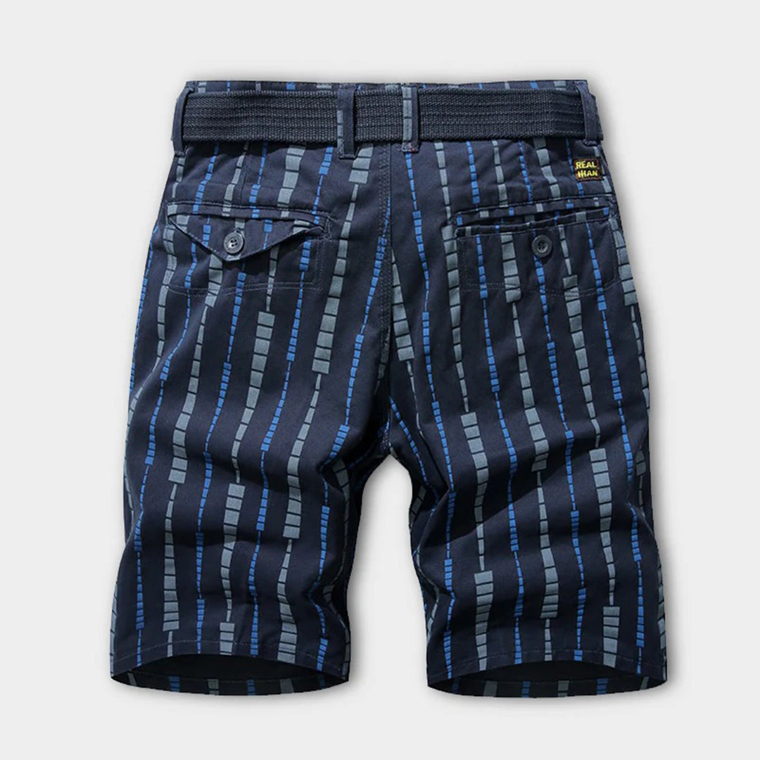 Casual pattern design shorts for men, cropped length, cotton blend, perfect for summer casual wear.