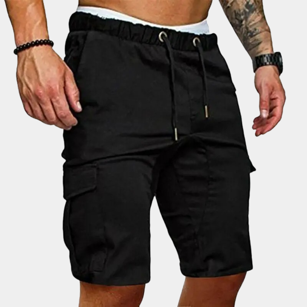 Men’s Cargo Shorts - Elastic Waist - Drawstring Adjustable - Multiple Pockets - Knee Length