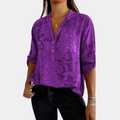 Elegant women's long sleeve blouse in purple, adjustable fit for all seasons.
