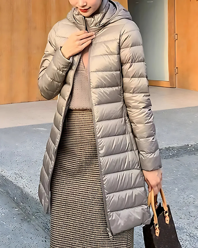 Women’s Puffer Jacket – Slim Fit – Mid-Length Hooded – Quilted - Warm