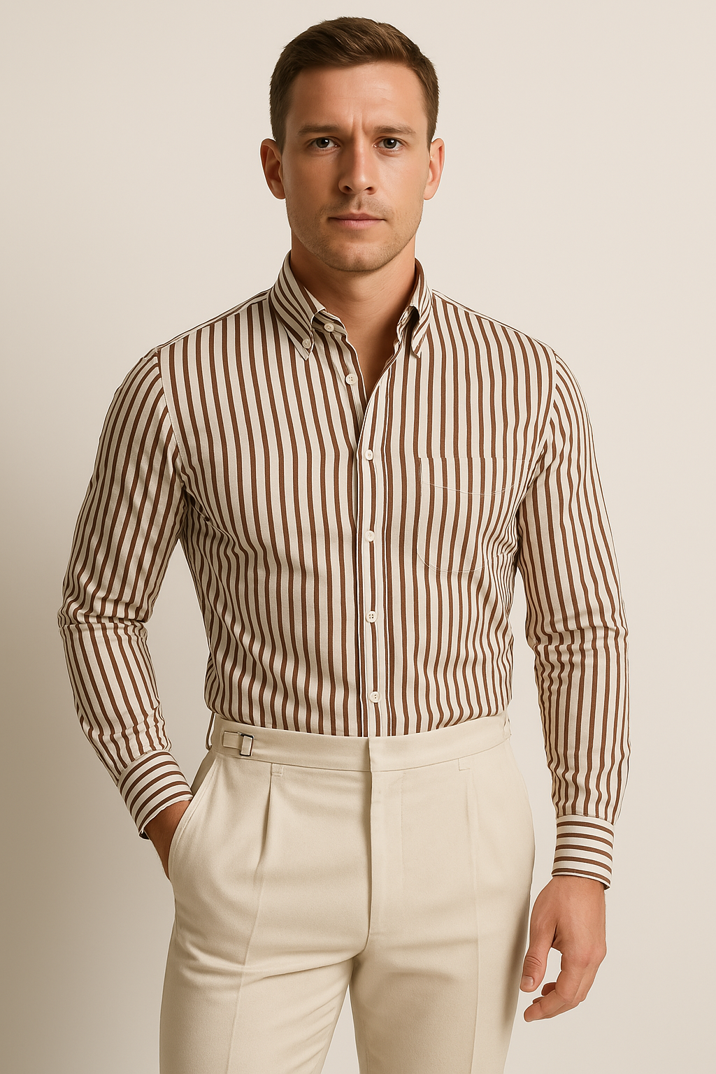 Men’s Long Sleeve Shirt – Tailored Fit – Striped – Button Down Smart Wear