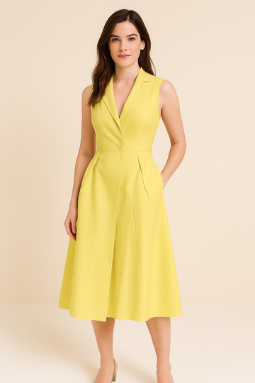 Women’s Midi Dress – V-Neck Button Front – Sleeveless Flared Fit – Lightweight Fabric