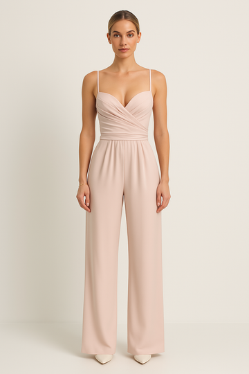Women’s Jumpsuit – Sweetheart Neckline – Ruched Bodice – Wide Leg – Lightweight Fabric